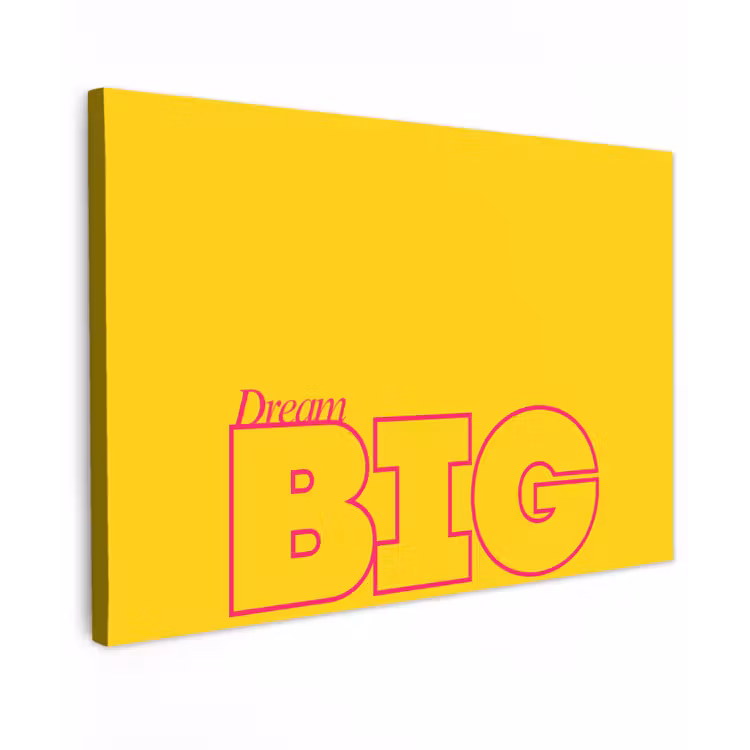 Dream big - Geel - Grafisch Tuinposter op houten frame 2 cm dik klein -3d