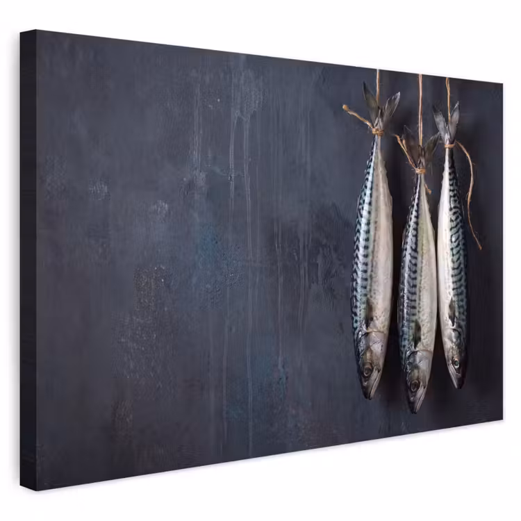 Buiten canvas - Drie vissen - Touw - Drie vissen - Touw Tuinposter op houten frame 2 cm dik klein