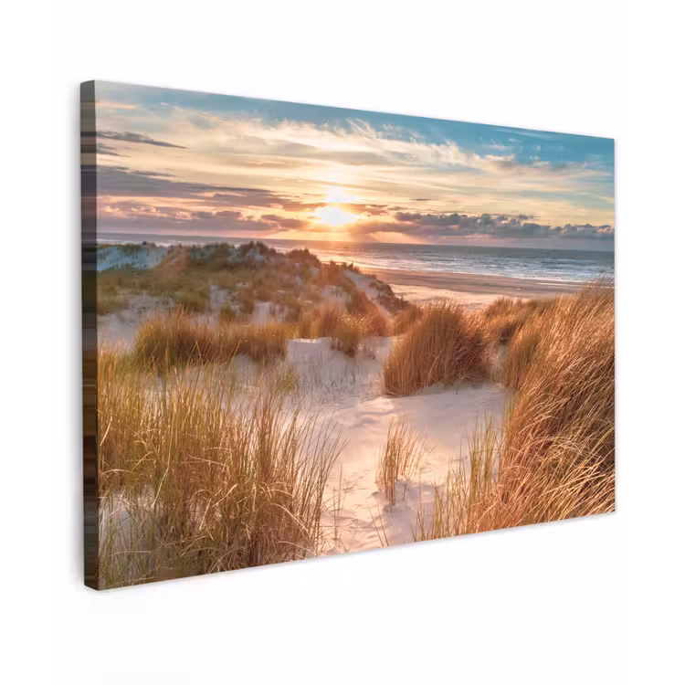 Duin - Planten - Zonsondergang - Strand - Zee Tuinposter op houten frame 2 cm dik klein -3d