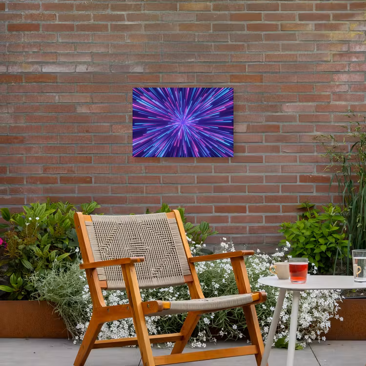 Dynamisch - Ruimte - Kleurrijk Tuinposter op houten frame 2 cm dik klein -sfeer3