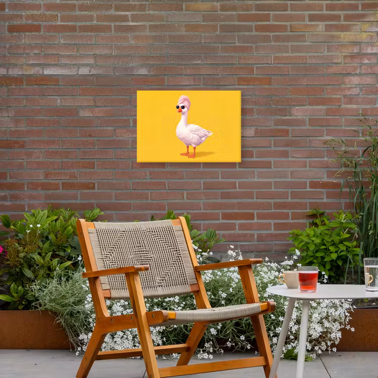Eend - Zonnebril - Geel Tuinposter op houten frame 2 cm dik klein -sfeer3