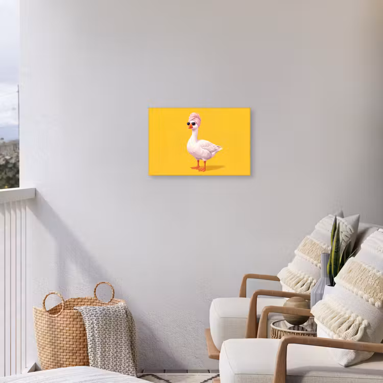 Eend - Zonnebril - Geel Tuinposter op houten frame 2 cm dik klein -sfeer1