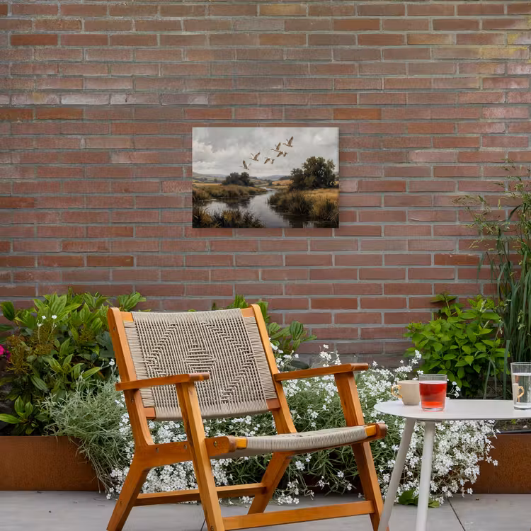 Eenden - Rivier - Landschap - Vlucht - Nostalgisch Tuinposter op houten frame 2 cm dik klein -sfeer3