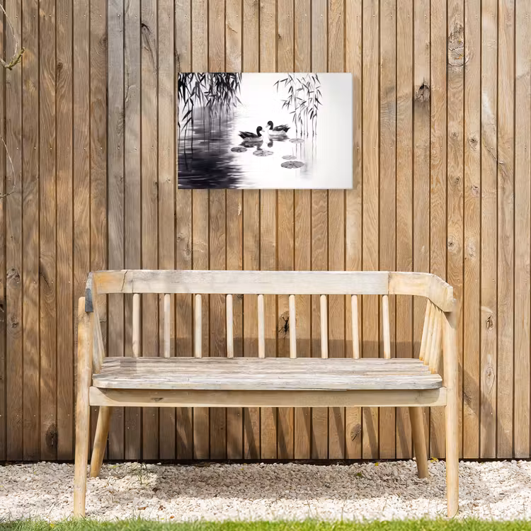 Eenden - Waterlelies - Riet - Zwart Tuinposter op houten frame 2 cm dik klein -sfeer4