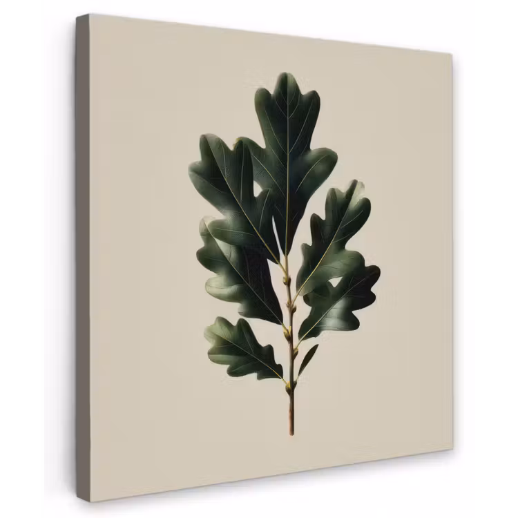 Eikenbladeren - Beige - Groen - Golvende randen Tuinposter op houten frame 2 cm dik middel -3d