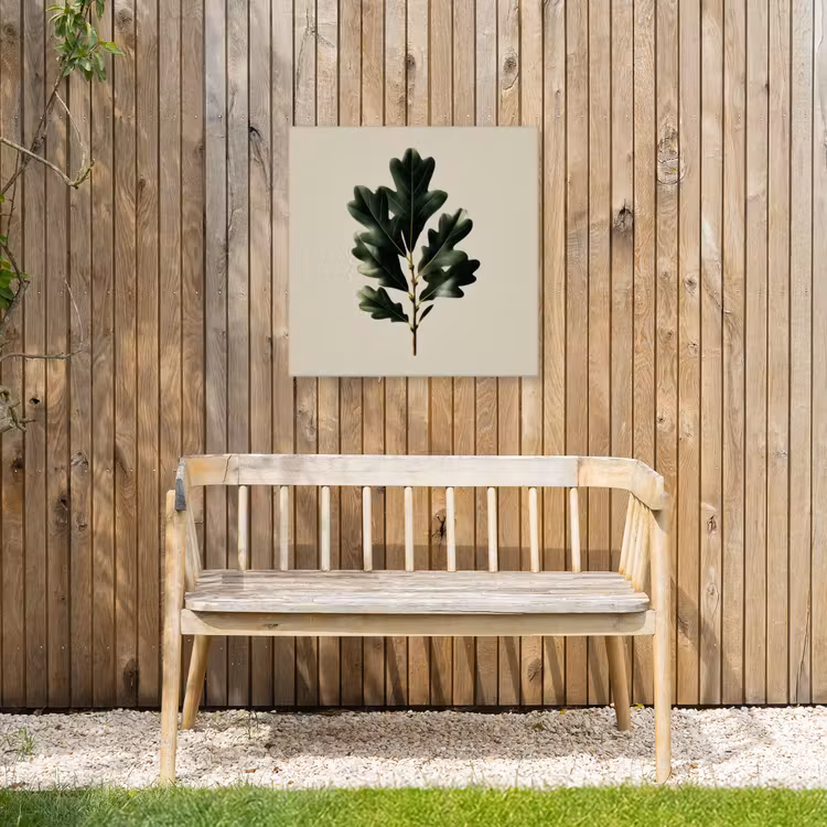 Eikenbladeren - Beige - Groen - Golvende randen Tuinposter op houten frame 2 cm dik middel -sfeer4