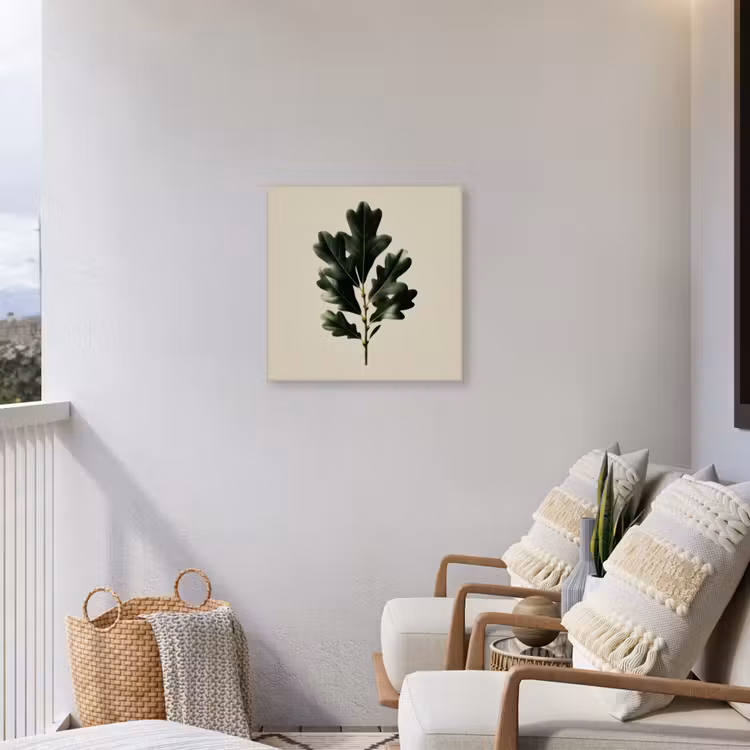 Eikenbladeren - Beige - Groen - Golvende randen Tuinposter op houten frame 2 cm dik middel -sfeer1