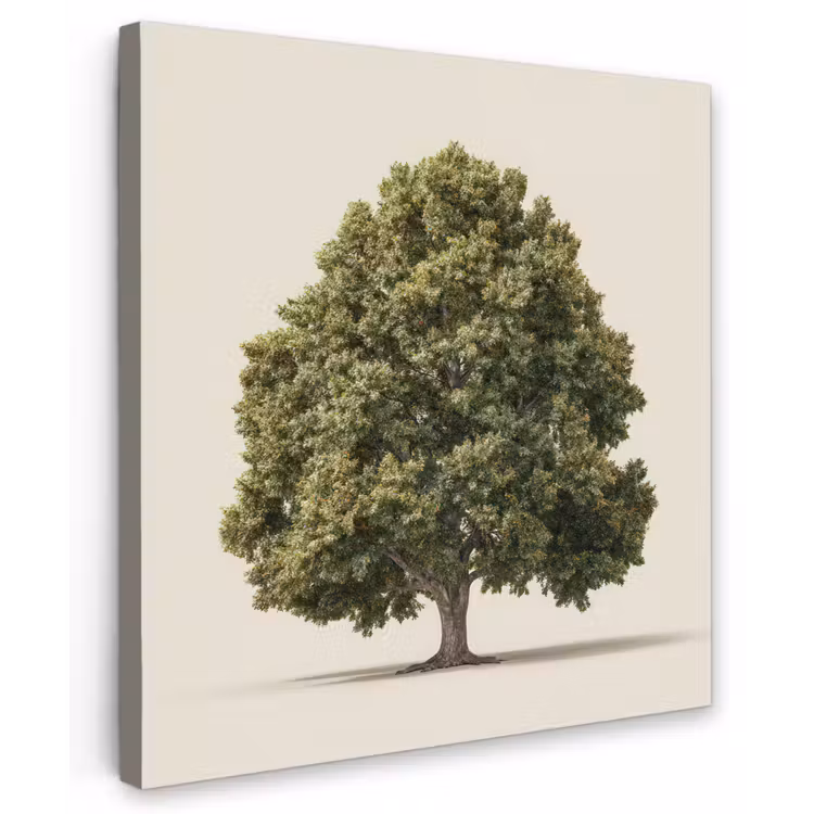 Eikenboom - Groen - Lichte achtergrond Tuinposter op houten frame 2 cm dik middel -3d