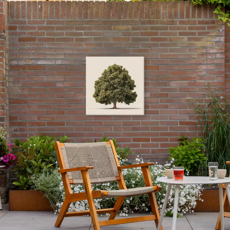 Eikenboom - Groen - Lichte achtergrond Tuinposter op houten frame 2 cm dik middel -sfeer3