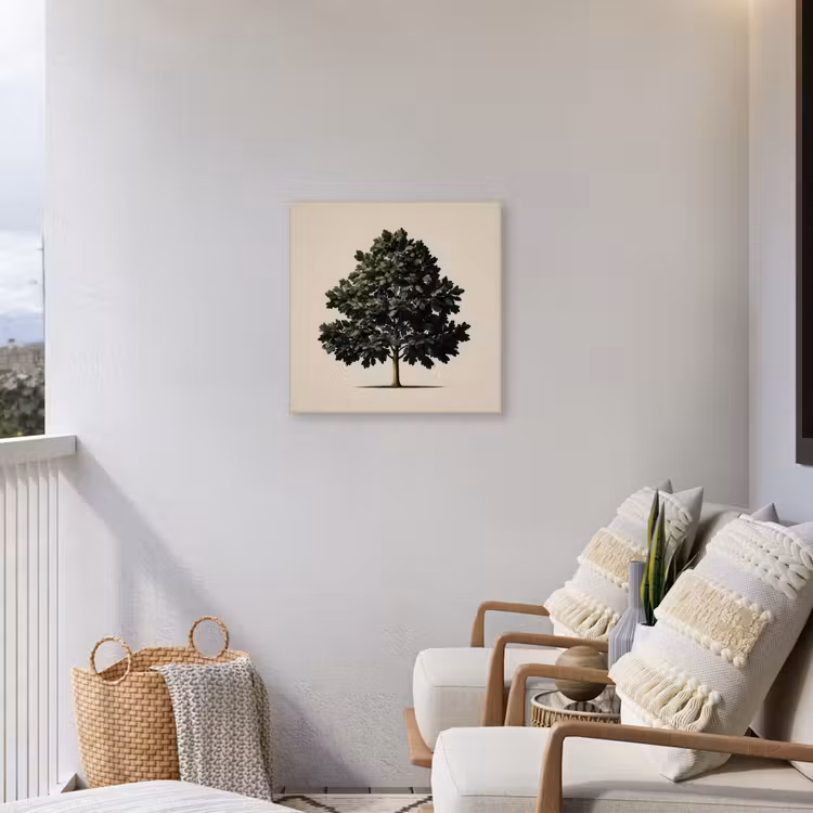 Eikenboom - Schaduw - Egaal Tuinposter op houten frame 2 cm dik middel -sfeer1