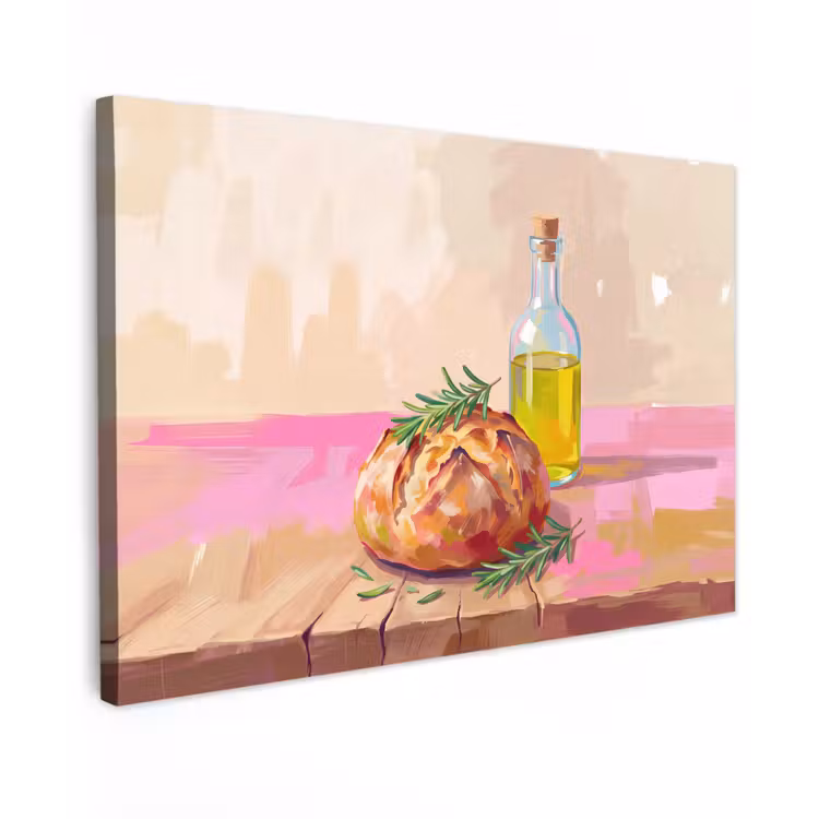Eten - Brood - Olijfolie - Abstract - Keuken Tuinposter op houten frame 2 cm dik klein -3d