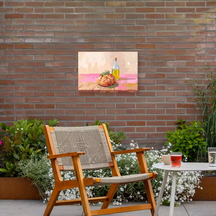 Eten - Brood - Olijfolie - Abstract - Keuken Tuinposter op houten frame 2 cm dik klein -sfeer3