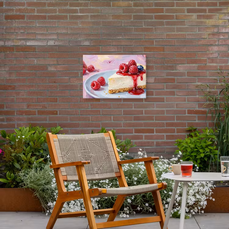 Eten - Cheesecake - Bessen - Abstract - Roze Tuinposter op houten frame 2 cm dik klein -sfeer3