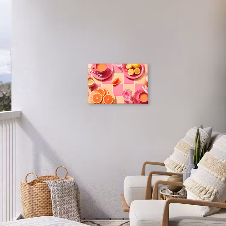 Eten - Citrusvruchten - Stillevens - Roze - Oranje Tuinposter op houten frame 2 cm dik klein -sfeer1