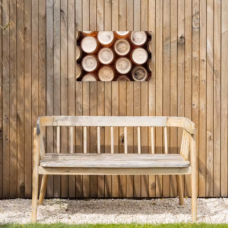 Eten - Glazen - Drank - Patroon - Bruin Tuinposter op houten frame 2 cm dik klein -sfeer4