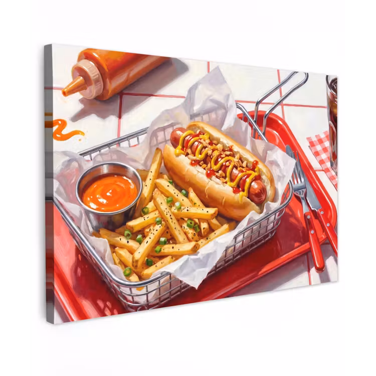 Eten - Hotdog - Fastfood - Modern - Rood Tuinposter op houten frame 2 cm dik klein -3d