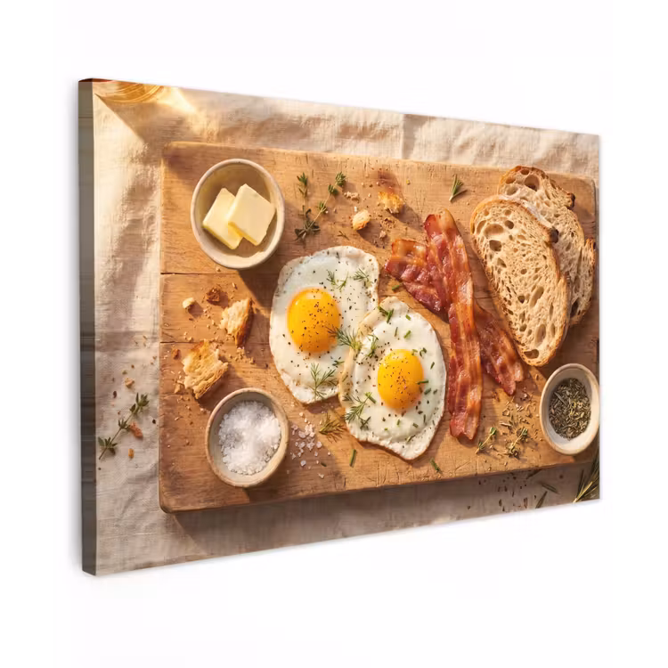 Eten - Ontbijt - Hout - Rustiek - Geel Tuinposter op houten frame 2 cm dik klein -3d