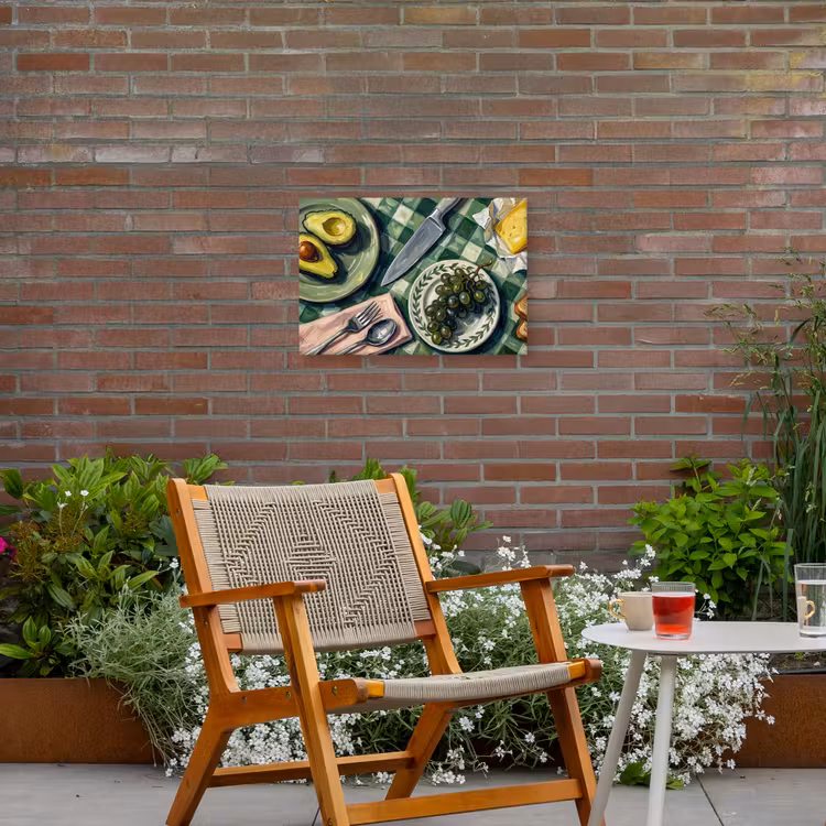 Eten - Ontbijt - Tafel - Modern - Groen Tuinposter op houten frame 2 cm dik klein -sfeer3