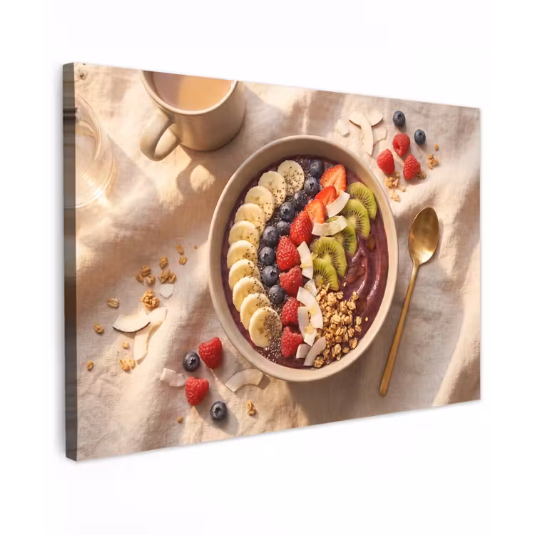 Eten - Ontbijtkom - Fruit - Gezond - Kleurrijk Tuinposter op houten frame 2 cm dik klein -3d