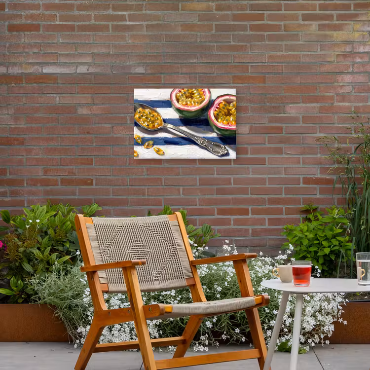 Eten - Passievrucht - Tropisch - Modern - Kleurrijk Tuinposter op houten frame 2 cm dik klein -sfeer3