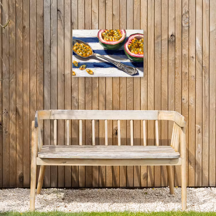 Eten - Passievrucht - Tropisch - Modern - Kleurrijk Tuinposter op houten frame 2 cm dik klein -sfeer4