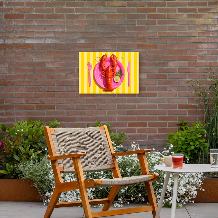 Eten - Roze - Geel - Modern - Culinaire Tuinposter op houten frame 2 cm dik klein -sfeer3