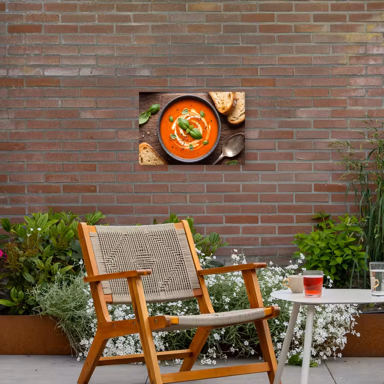 Eten - Soep - Basilicum - Rustiek - Rood Tuinposter op houten frame 2 cm dik klein -sfeer3