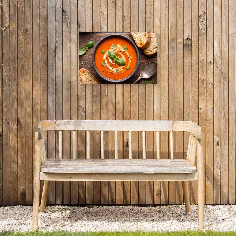 Eten - Soep - Basilicum - Rustiek - Rood Tuinposter op houten frame 2 cm dik klein -sfeer4