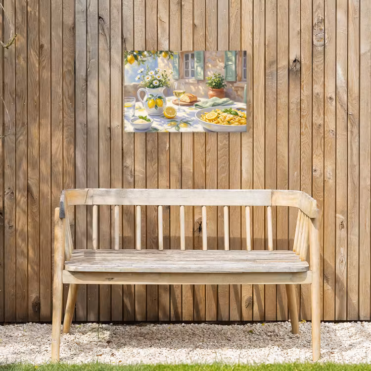 Eten - Terras - Zomer - Geschilderd - Geel Tuinposter op houten frame 2 cm dik klein -sfeer4