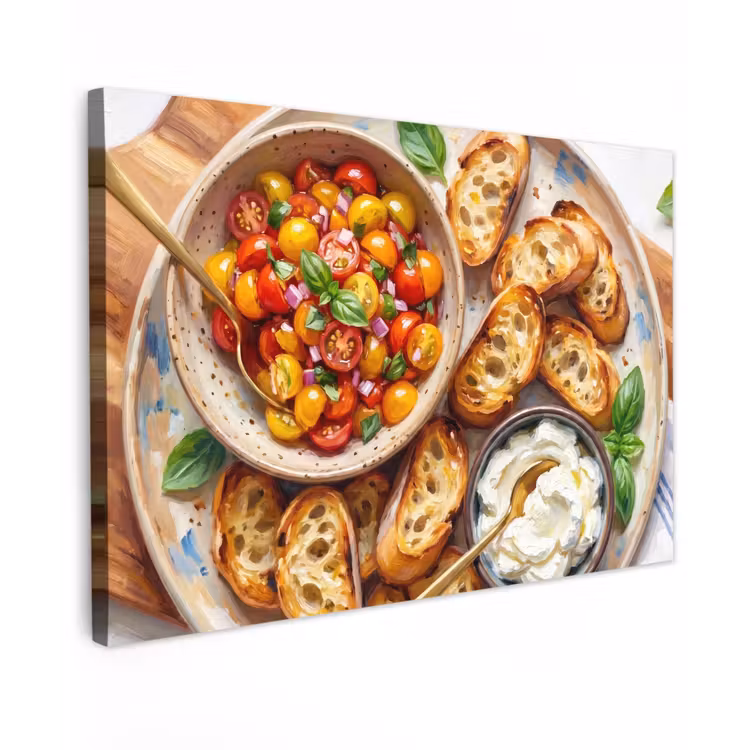 Eten - Tomaat - Brood - Kleurrijk - Keuken Tuinposter op houten frame 2 cm dik klein -3d