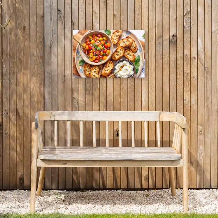 Eten - Tomaat - Brood - Kleurrijk - Keuken Tuinposter op houten frame 2 cm dik klein -sfeer4
