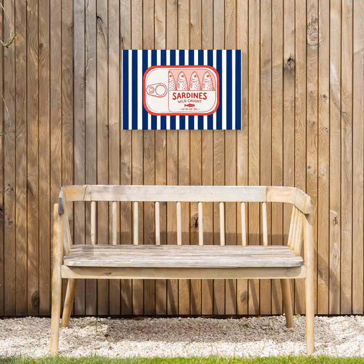 Eten - Vis - Blik - Illustratie - Rood Tuinposter op houten frame 2 cm dik klein -sfeer4