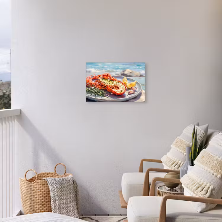 Eten - Zee - Kust - Modern - Blauw Tuinposter op houten frame 2 cm dik klein -sfeer1
