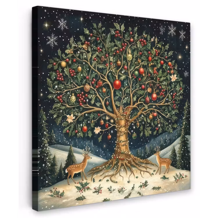 Feestboom - Winterhemel - Kleurrijk Tuinposter op houten frame 2 cm dik middel -3d