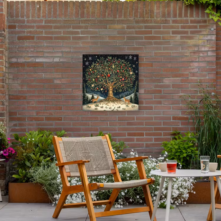 Feestboom - Winterhemel - Kleurrijk Tuinposter op houten frame 2 cm dik middel -sfeer3