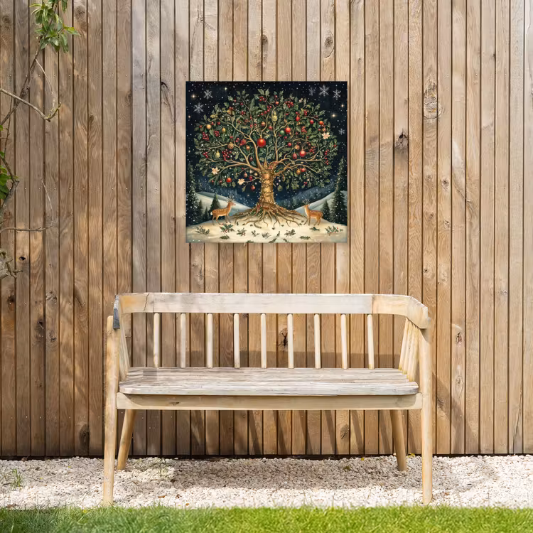 Feestboom - Winterhemel - Kleurrijk Tuinposter op houten frame 2 cm dik middel -sfeer4