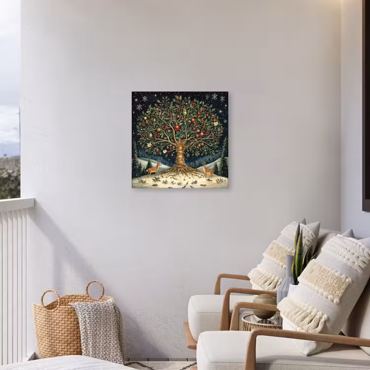 Feestboom - Winterhemel - Kleurrijk Tuinposter op houten frame 2 cm dik middel -sfeer1