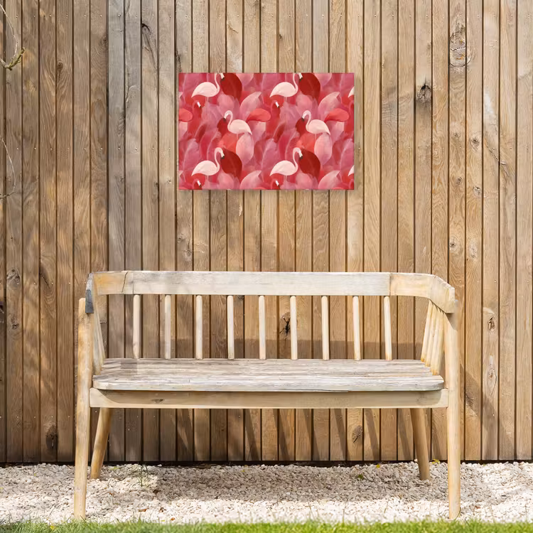 Flamingo - Botanisch - Elegant - Roze - Rood Tuinposter op houten frame 2 cm dik klein 845 -sfeer4