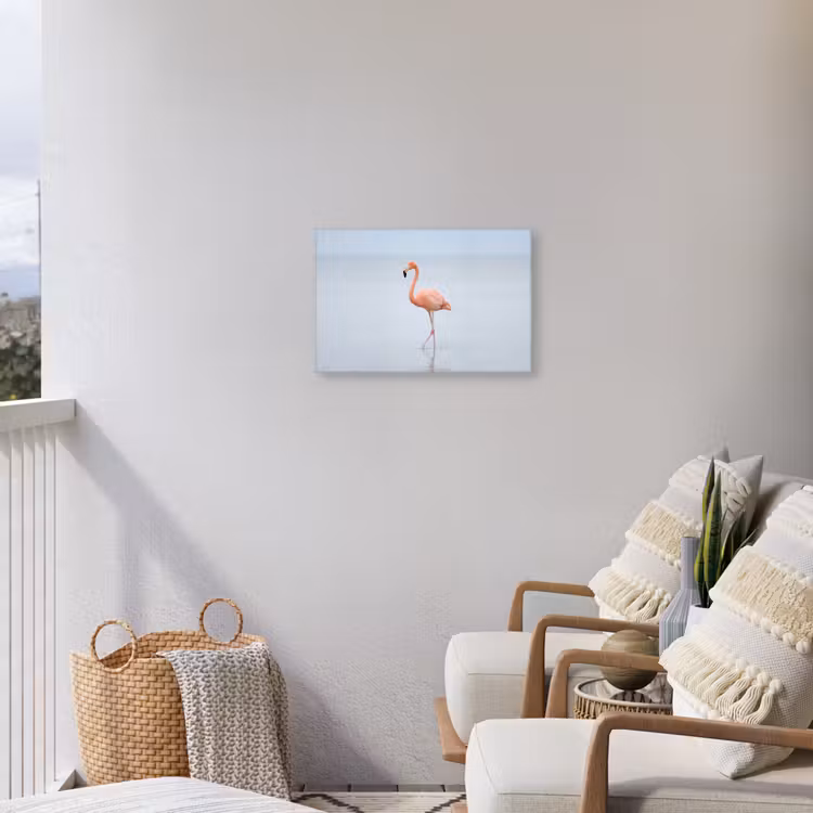Flamingo - Zee - Roze Tuinposter op houten frame 2 cm dik klein -sfeer1