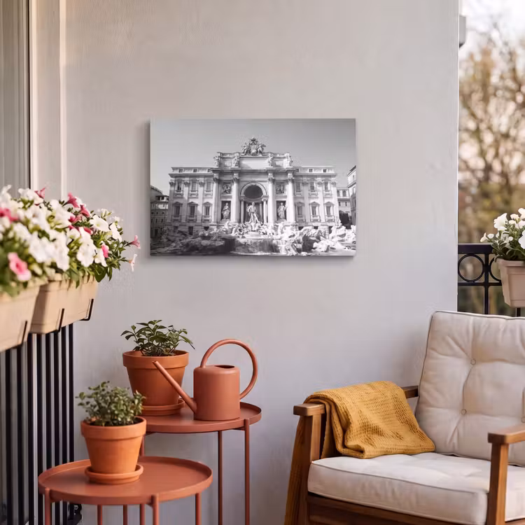 Fontein - Beelden - Architectuur - Zwart-wit Tuinposter op houten frame 2 cm dik klein -sfeer1