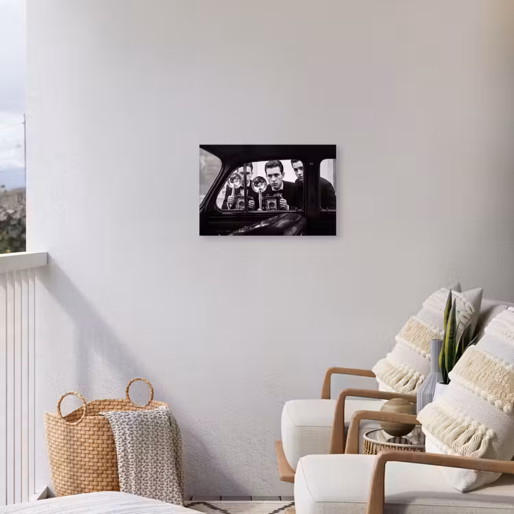 Fotograaf - Camera - Vintage - Journalistiek - Zwart-wit Tuinposter op houten frame 2 cm dik klein -sfeer1