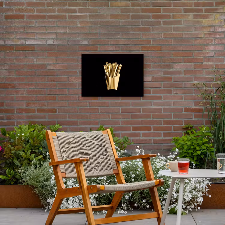 Friet - Goud - Chrome - Eten Tuinposter op houten frame 2 cm dik klein -sfeer3