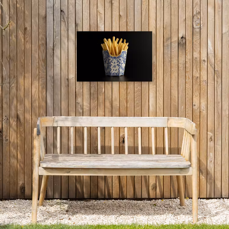 Friet - Porselein - Delfts blauw - Eten Tuinposter op houten frame 2 cm dik klein -sfeer4