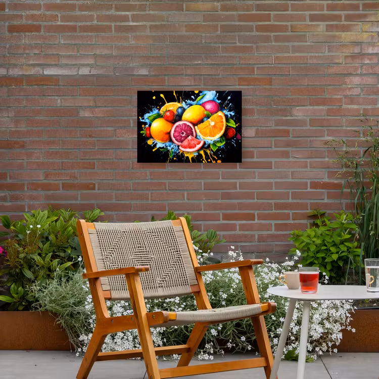Fruit - Graffiti - Kleurrijk - Sinaasappel - Aardbei - Abstract Tuinposter op houten frame 2 cm dik klein -sfeer3