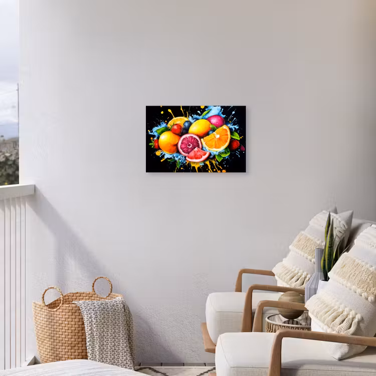 Fruit - Graffiti - Kleurrijk - Sinaasappel - Aardbei - Abstract Tuinposter op houten frame 2 cm dik klein -sfeer1