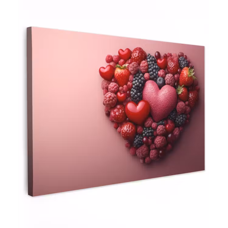 Fruit - Hartjes - Aardbeien - Frambozen - Bosbessen Tuinposter op houten frame 2 cm dik klein -3d