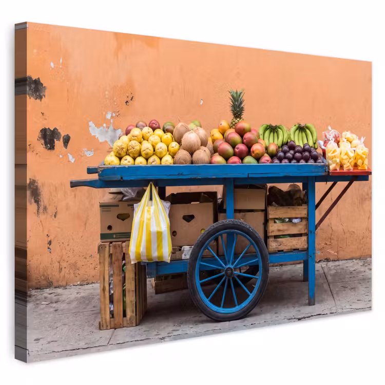 Buiten canvas - Fruit - Kar - Straat - Fruit - Kar - Straat Tuinposter op houten frame 2 cm dik klein