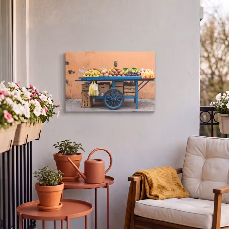 Buiten canvas - Fruit - Kar - Straat - Fruit - Kar - Straat Tuinposter op houten frame 2 cm dik klein