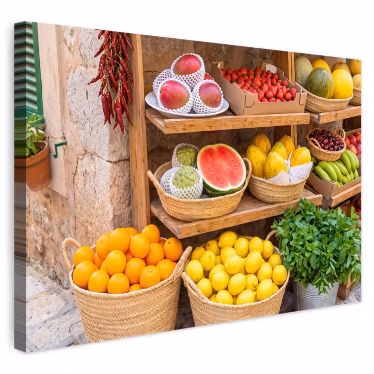 Buiten canvas - Fruit - Markt - Vers - Fruit - Markt - Vers Tuinposter op houten frame 2 cm dik klein