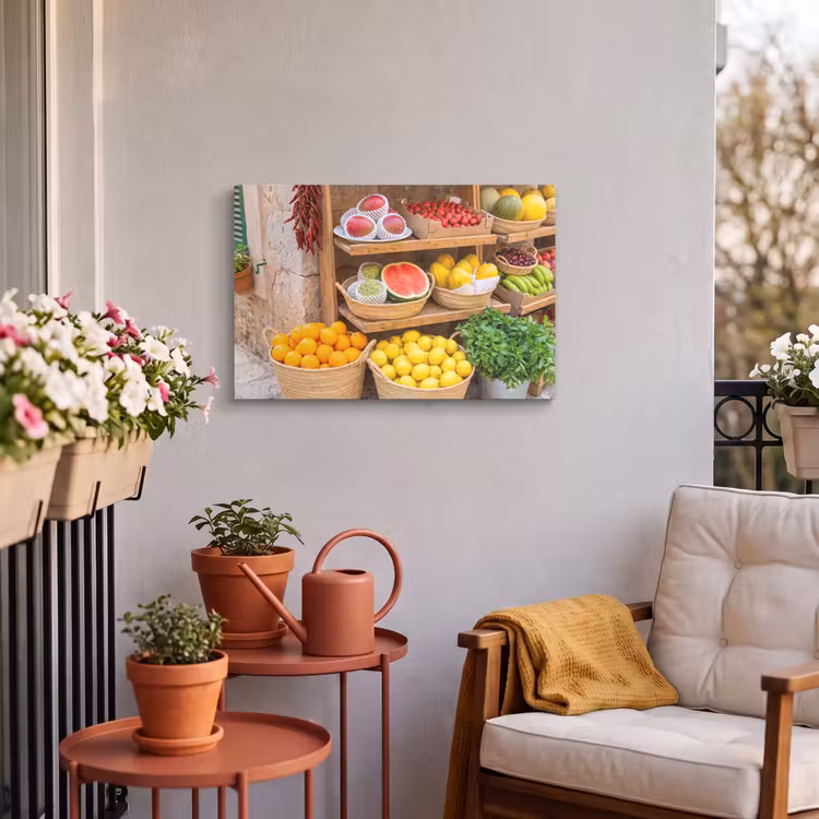 Buiten canvas - Fruit - Markt - Vers - Fruit - Markt - Vers Tuinposter op houten frame 2 cm dik klein